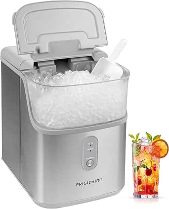 Frigidaire Countertop Crunchy Chewable Nugget Ice Maker, Compact, 33lbs per Day, Metallic Finish