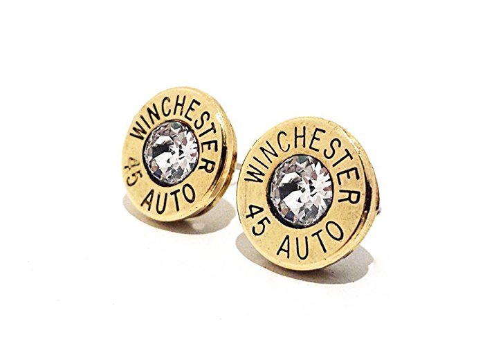 Bullet Jewelry Stud Earrings 45 Auto Brass Pierced Earring with Sterling Silver Gift for Her Gift for Woman