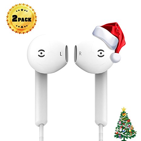 Wired Earbuds, In Ear Earphones with Microphone Stereo Headphone for iPhone 6s 6 5s Se 5 5c 4s Plus Android Galaxy Edge S8 S7 S6 S5 S4 Note 1 2 3 4 7 White (2 PACK)