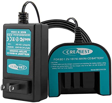 Creabest New 1.2V-18V Ni-MH/Ni-CD Battery Charger Compatible with Black & Decker 7.2V 9.6V 12V 14.4V 18V Slide-in Style 90556254-01 Battery (NOT for Li-ion Battery)