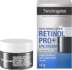 Neutrogena Rapid Wrinkle Repair Retinol Pro  Eye Cream, Targets wrinkles and dark circles around eyes, Fragrance Free, 14g