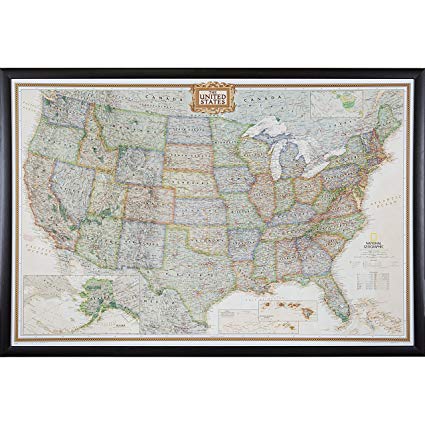 Craig Frames Wayfarer, Executive United States Push Pin Travel Map, Brazilian Walnut frame and Pins, 24 by 36-Inch