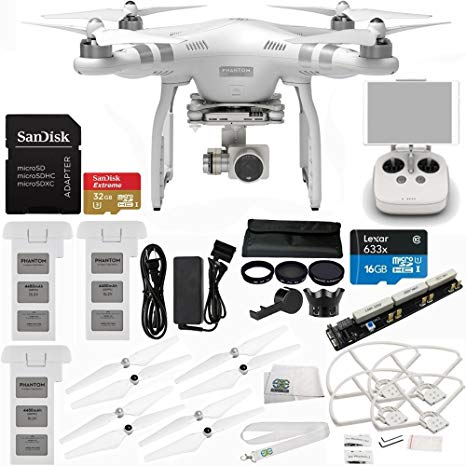 SSE DJI Phantom 3 Advanced Quadcopter w/ 1080p HD Video Camera & Manufacturer Accessories, 2 DJI Intelligent Flight Batteries, 7PC Filter Kit (UV-CPL-ND2-400-Hood-Stabilizer), More