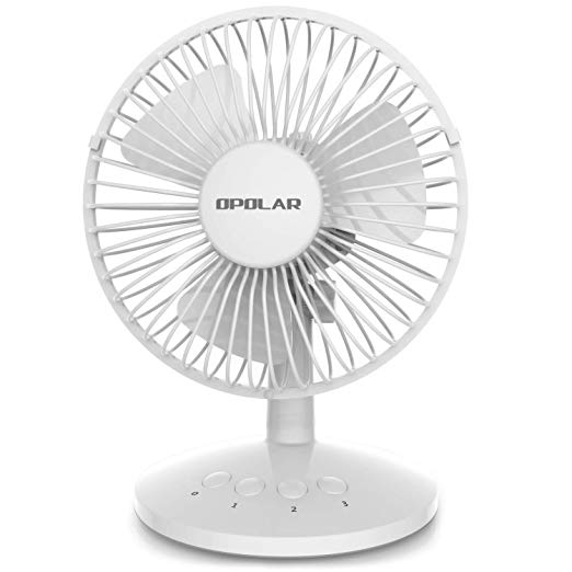 OPOLAR First Oscillating Mini Fan, AA Battery (not Included) Operated or USB Powered, Portable Table Fan, 3 Speeds, Adjustable Head, Enhanced Airflow and Low Noise, Personal Office Fan for Home-White