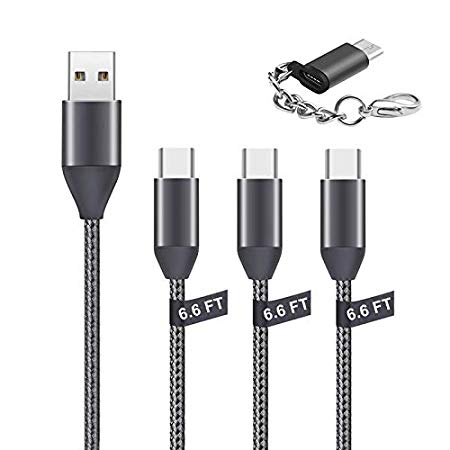 USB C Cable 6.6FT 3 Pack Type C to USB A 2.0 Charger Cord Nylon Braided Charging USB-C Cables Fit Samsung Galaxy S10 S9 S8 Plus Note 9 8 LG G7 G6 G5 V30 V20 Moto Z2 Z Google Pixel 2 XL Nintendo Switch