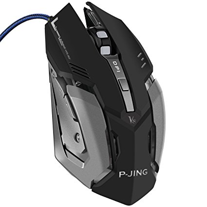 Gaming Mouse, P-JING Professional Optical Game Mice Ergonomic USB Wired with 3200 DPI and 6 Buttons 4 Shooting LED Colors for Pro Game PC Computer Laptop Desktop Mac (Black)