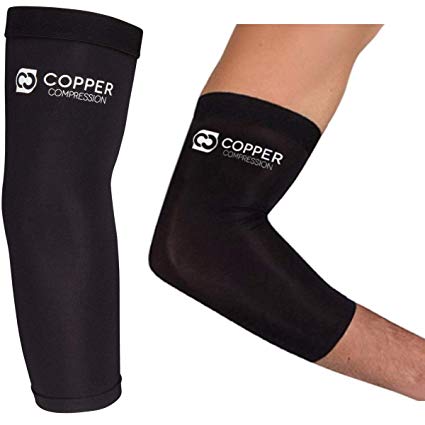 Copper Compression Recovery Elbow Sleeve, GUARANTEED Highest Copper Content! Best Copper Infused Fit - Wear Anywhere. Support For Workouts, Golfers And Tennis Elbow, Arthritis, Tendonitis (Medium)