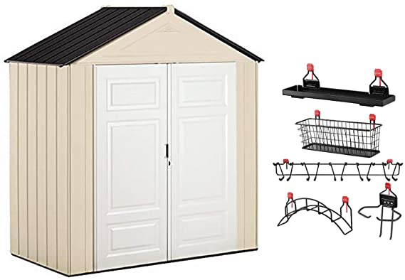 Rubbermaid 7x3 Ft Double Wall Plastic Outdoor Storage Shed & Shelf Accessories