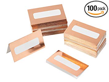 Rose Gold Table Place Cards - 100 Piece Gold Foil Tent Cards, Table Decorations and Party Supplies for Romantic Wedding, Banquets, Bridal Shower, Celebrations and Events, 2 x 3.5 Inches, White