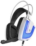 Sentey Gaming Headset Microphone Artix White Gs-4560 Audiophile Stereo Headphones Gold USB 20 22 Meters Cable Vibration Integrated Subwoofer Noise Insulation Pads for Computer Pc Ps4 MAC