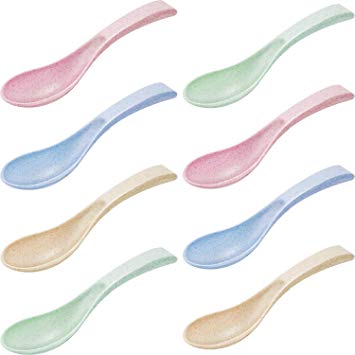 8 Pieces Wheat Straw Plastic Spoon Dinner Spoon Portable Wheat Straw Soup Spoon Dishwasher and Microwave Safe Spoon