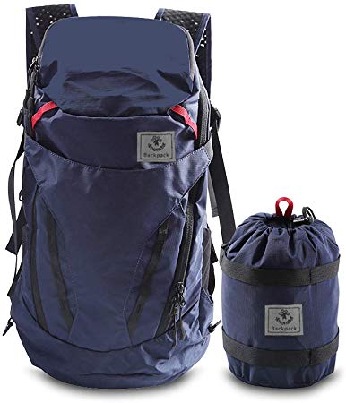 4Monster 28L Ultralight Travel Backpack Foldable Hiking Camping School Sports Packs Laptop Daypack Outdoor Casual Waterproof Bag Navy Classic Sporty Style for Men Women