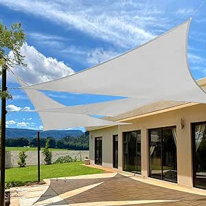 Artpuch 10'X10'X10' Sun Shade Sail Curved Commercial Outdoor Shade Cover Light Grey Triangle Heavy Duty Permeable 185GSM Backyard Shade Cloth for Patio Garden Sandbox (We Make Custom Size)