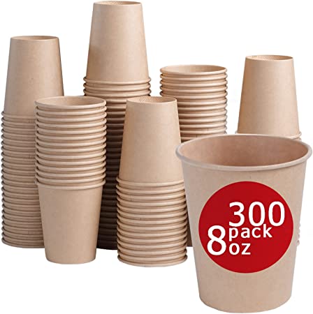 Huifany [300 Pack] 8 oz Paper Cups, Disposable Paper Coffee Cups Kraft, Paper Cups 8 OZ, Hot/Cold Beverage Drinking Cups for Events