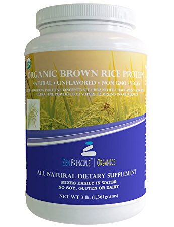 3 lb. Organic Brown Rice Protein Powder. USDA Certified. 90% Protein, Maximum Available. No GMO, Soy or Gluten. Vegan. Full Spectrum Amino Acids (BCAA). Ultra-fine Powder Mixes Best in Drinks.