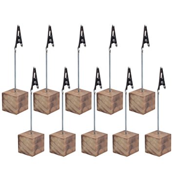 Cosmos® 10 Pcs Lightweight Cube Base Memo Clips Holder with Alligator Clip Clasp for Displaying Number Cards (Wooden Base)