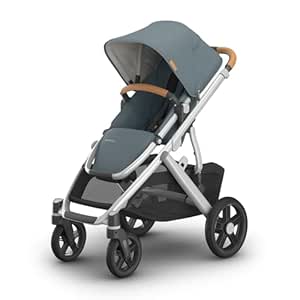 UPPAbaby Vista V3 Stroller - Full-Size Single-to-Double Stroller System - Toddler Seat, Bug Shield, Rain Shield, and Storage Bag Included - Callum (Stone Blue/Silver Frame/Sand Leather)