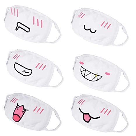 DECARETA 6 Pack Mouth Mask Anime Anti-Influenza Bacteria Cute Dust Mask Elasticity Kawaii Anime Face Mask for Teens Men Women Outdoor Sports Running Cycling (White)