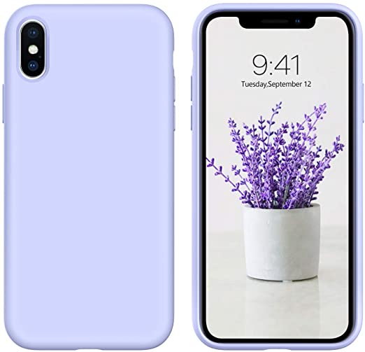 iPhone X Case, iPhone Xs Case, DUEDUE Liquid Silicone Soft Gel Rubber Slim Cover with Microfiber Cloth Lining Cushion Shockproof Full Protective Case for iPhone Xs (2018) / iPhone X (2017) 5.8 inch, Purple