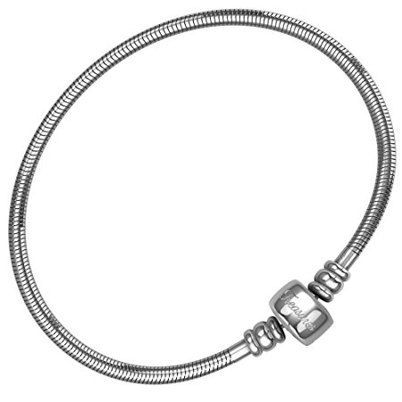 CHARM BRACELET for Women & Girls, BONUS Jewelry Bag, Steel Snake Chain Bracelets, Fits Pandora Charms! Barrel Snap Clasp, 7.5 Inch
