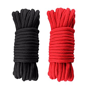 KINGLAKE® [ 2 Pack ] 33*2 Feet Natural Soft Long Cotton Rope High Quality Durable Long Rope Strap 8mm Thickness Black and Red