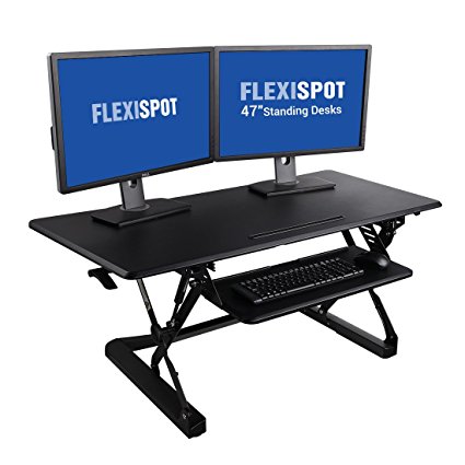 FlexiSpot Adjustable Standing Desk - 47" wide platform Stand Up Desk Riser with Retractable Keyboard Tray (L-Size-Black) (Black)