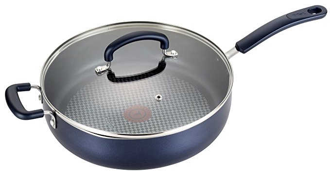 T-fal B12982 Color Luxe Hard Titanium Nonstick Thermo-Spot Dishwasher Safe PFOA Free Saute Pan Jumbo Cooker Cookware, 5-Quart, Blue