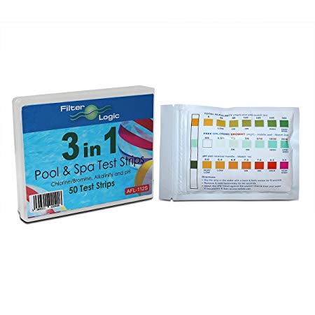 (50) FilterLogic AFL-112S 3 in 1 (3 Way) Swimming Pool & Spa Test/Testing Strips - Checks Chlorine/Bromine/Alkalinity and pH levels - Quick results and Easy to use