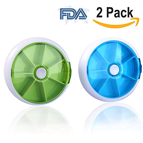 Pill Box Round for Travel, Opret Pill Case Organizer 7 Day Weekly Daily Once a Day with 7 Compartment (Blue & Green)