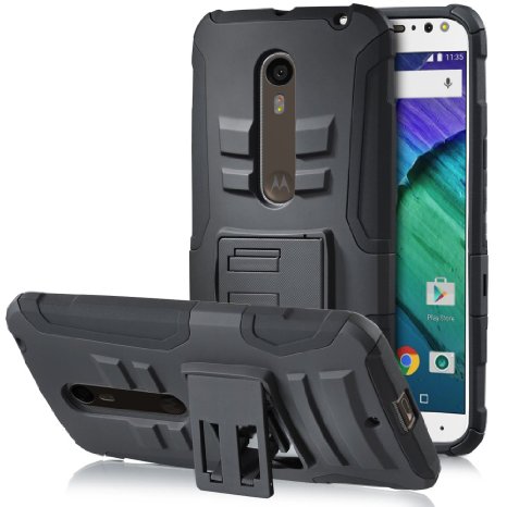 Motorola Moto X Pure Edition / Style Case - Fosmon [STURDY] Shell Holster Case with Kickstand for Motorola Moto X Pure Edition / Moto X Style - Black
