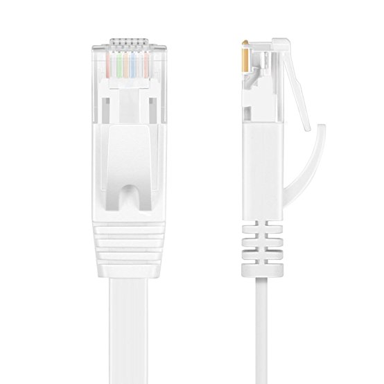 TNP Cat6 Flat Ethernet Network Cable - High Performance & Tangle Free with Premium UTP Twisted Pair RJ45 Snagless Connector Jack Computer LAN Internet Networking Patch Wire Cord Plug (33 Feet, White)