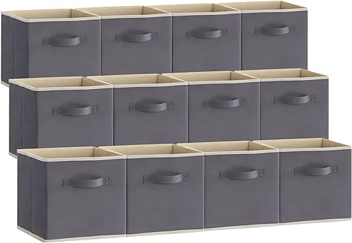 Lifewit 12 Packs Storage Cubes, 11 Inch Cube Storage Bins, Foldable Decorative Fabric Storage Baskets for Organizing Home Organizers with Handles for Shelves, Closet, Grey