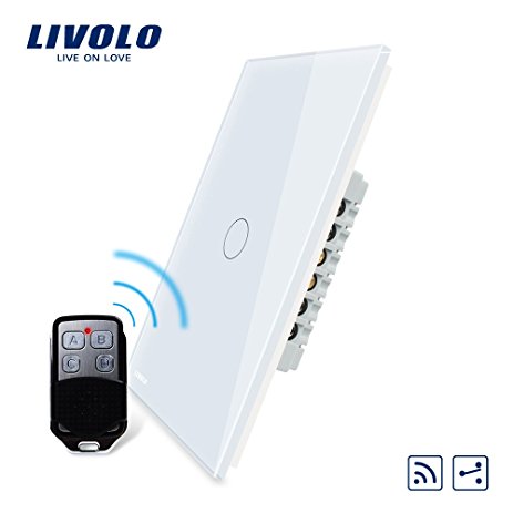 LIVOLO White Wireless Remote Switch with LED Indicator Touch Wall Light Switch US Standard Vertical 1 Gang 2 Way, AC 110-220V, (With a Mini Remote, But No Battery 27A/12V), VL-C501SR-11