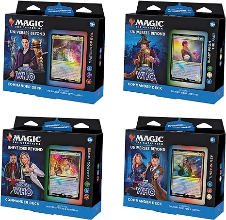 Magic The Gathering Doctor Who Commander Deck Bundle – Includes All 4 Decks (1 Masters of Evil, 1 Blast from The Past, 1 Timey-Wimey, and 1 Paradox Power Deck Set)