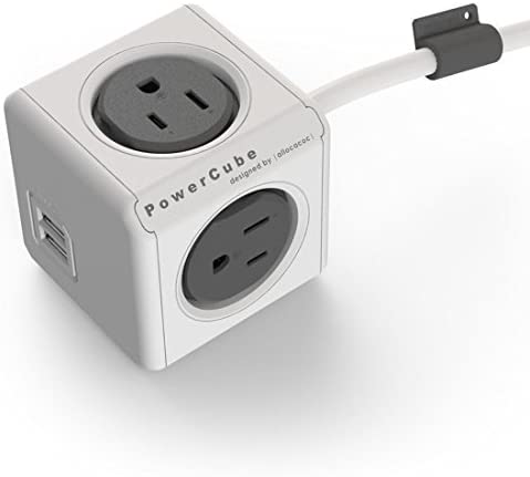 POWERCUBE Dual USB Port Power Strip with 4 Outlets Electrical Outlet 5ft US Wire Extension Cord (Grey) by PowerCube