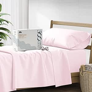 Mayfair Linen Twin XL Cotton Sheets - 500 Thread Count 100% Cotton Twin XL Sheets Set, 3 PC Twin XL Sheets, Luxury Sateen Sheets, Dorm Rooms & Adults, 16" Deep Pocket Breathable Cotton Sheets (Blush)