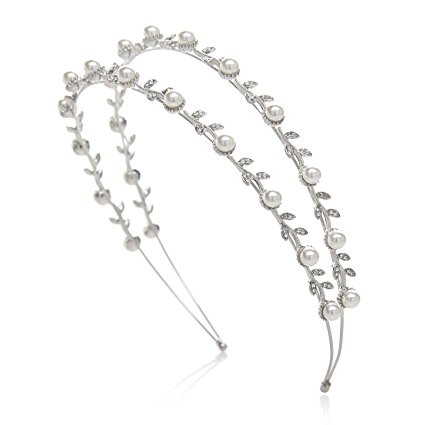 SWEETV Double Band Pearl Headband Rhinestone Tiara Bridal Headpieces Women Hair Accessories