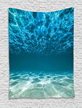 Ambesonne Ocean Decor Collection, Bright Gravelly Bottom and Wavy Surface Tropical Seascape Abyss Underwater Picture, Bedroom Living Room Dorm Wall Hanging Tapestry, Blue Aqua Ivory