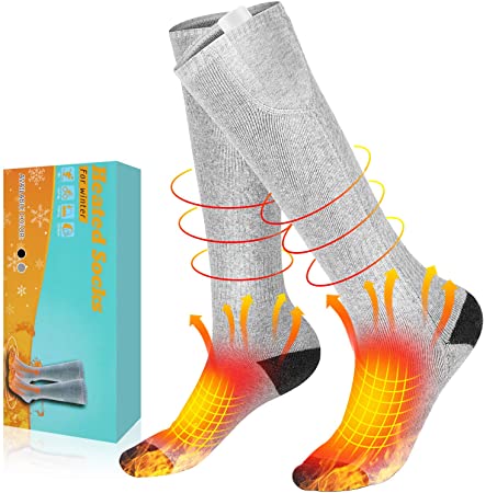 AiBast Electric Heated Socks for Men Women Rechargeable and Washable, 3 Heating Settings Battery Heated Socks for Winter, Thick Thermal Foot Warmer Socks for Hunting, Ski, Camping