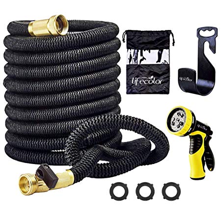 Expanding Hose Stretch Hosepipe, 50ft Garden Hose 9 Functions Sprayer Nozzle, Strongest Expandable Water Hose Double Latex Core, Solid Brass Connector Extra Strength Fabric