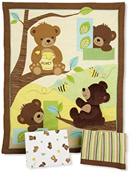 Bedtime Originals Honey Bear 3 Piece Crib Bedding Set, Brown/Green