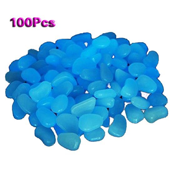 TOOGOO(R) 100 Man-Made Glow in the Dark Pebbles Stone for Garden Walkway Sky Blue