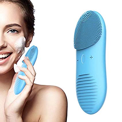 Automatic Facial Cleansing Brush Wireless Charging Electric Waterproof Silicone Facial Brush with 12 Speeds for Deep Cleansing, Gentle Exfoliating, Anti-Aging Skin Care, Massaging-Blue