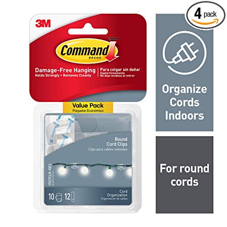 Command Clear Round Cord Clips, 4-packages (40 clips total), Indoor Use, Organize Damage-Free (17017CLR-10ES)