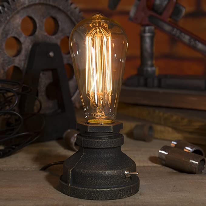 Vintage Industrial Style Metal Pipe Table Desk Lamp Light with Edison Bulb Adjustable12