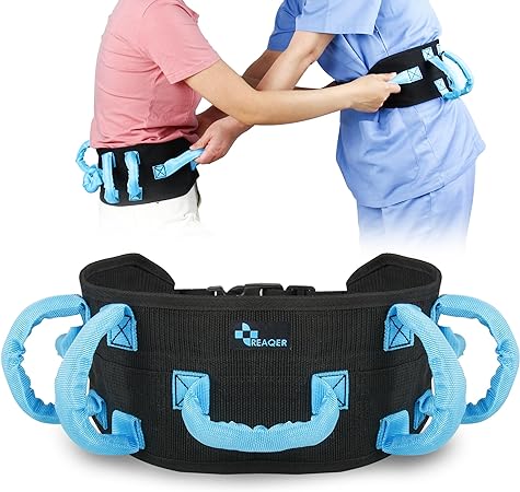 REAQER Transfer Gait Belt with 7 Handles Medical Nursing Safety Gait Assist for Bariatric, Elderly, Handicap, Occupational & Physical Therapy Quick Release Buckle ( Waistline 31” to 51”)