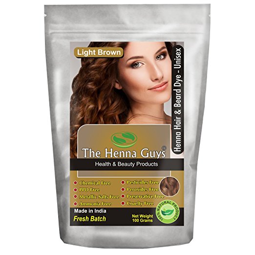 Henna Hair and Beard Color / Dye - Chemicals Free Hair Color - The Henna Guys (1 Pack, Light Brown)