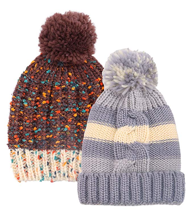 ARCTIC Paw Kids and Toddlers' Chunky Cable Knit Beanie with Yarn Pompom - Set of 2