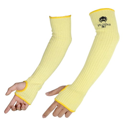 2PACK(1Pair) 100% Kevlar Arm Protection Cut Resistant Sleeves Knit Sleeve 18-Inch Long with Thumb Slot Helps Prevent Scrapes ,Scratches Skin Irritations UV-Protection Yellow