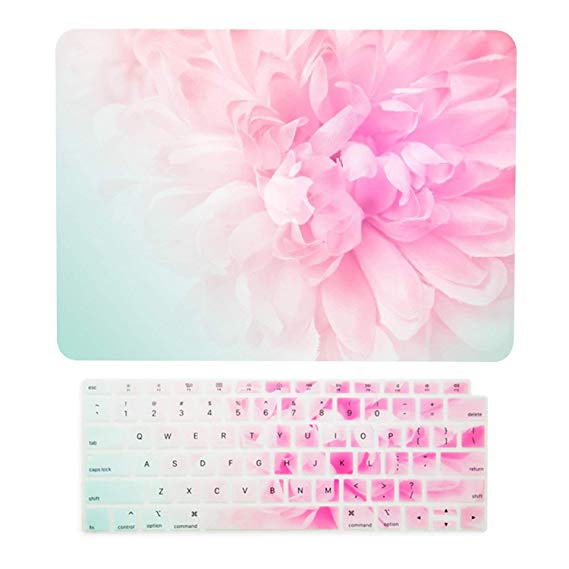TOP CASE - 2 in 1 Floral Pattern Rubberized Hard Case   Keyboard Cover Compatible with 2018 Release MacBook Air 13 Inch with Retina Display fits Touch ID Model: A1932 - Pink Peony